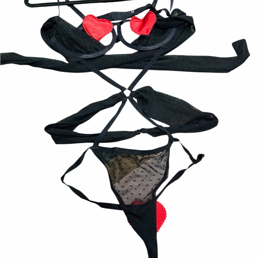 Adóreme Black and Red Heart Lingerie Set